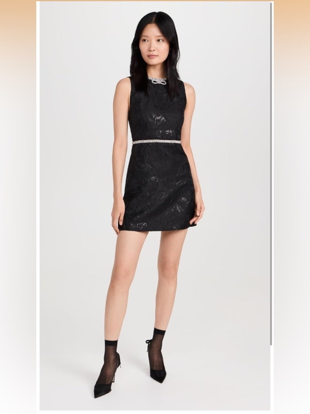 Alice + Olivia Ellis Crystal Embellished Sleeveless Jacquard Mini Dress